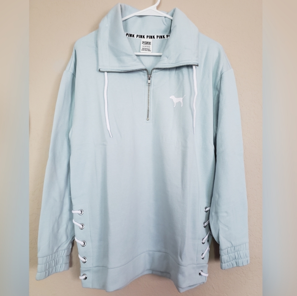 Pink quarter zip lace up pullover